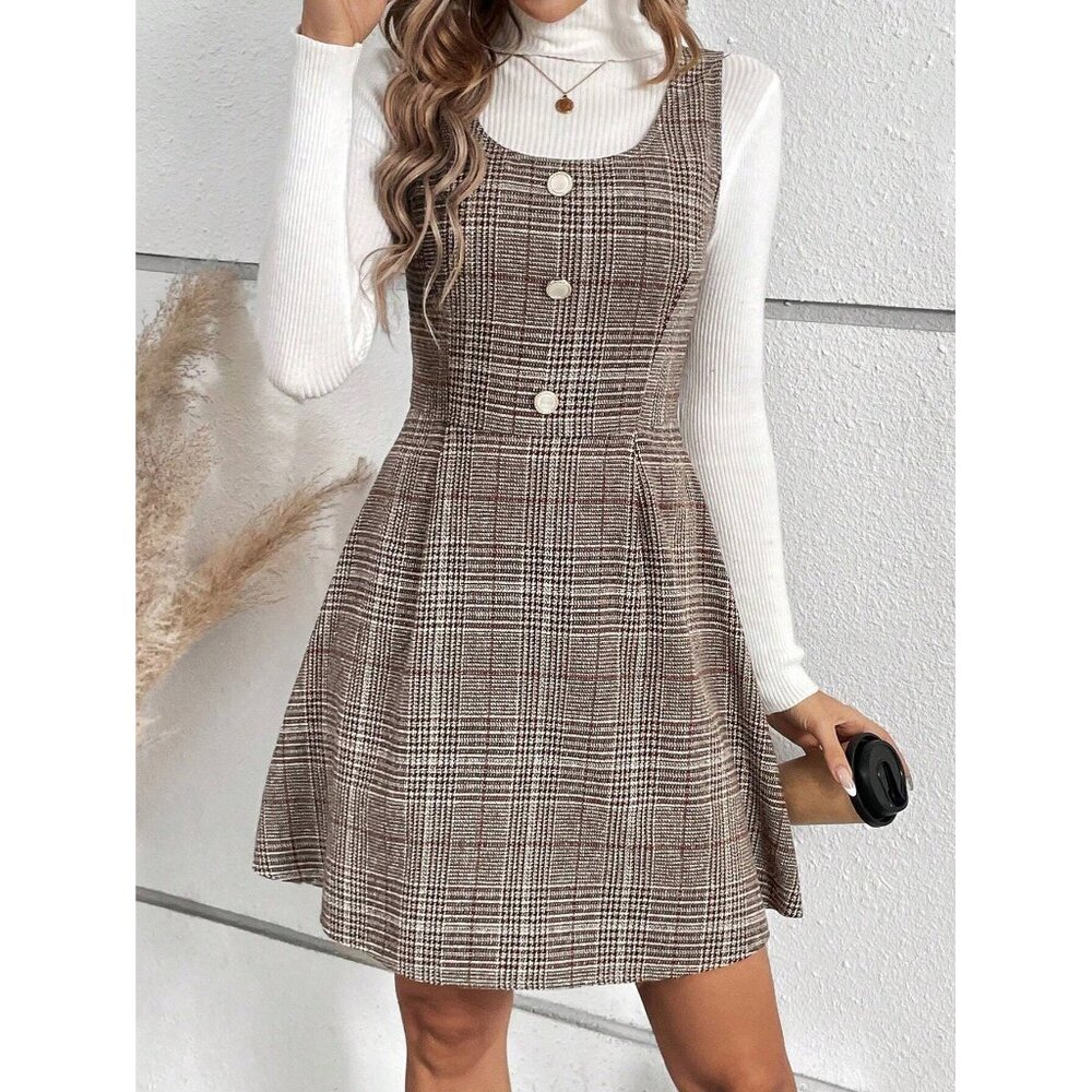 WILA Brown Plaid Mini Dress
